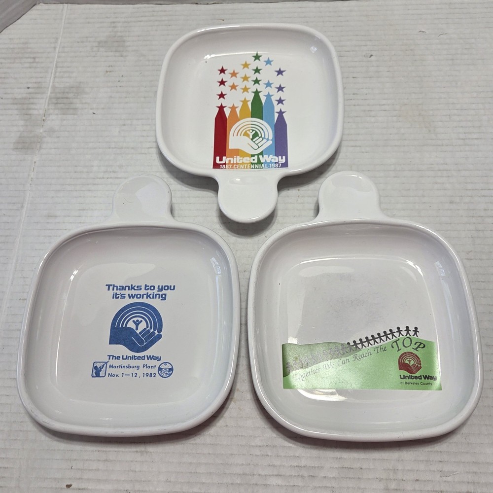 Vtg 80s Corning Ware United Way White Snack It #P-185-B Plates Lot Of 3 Rare