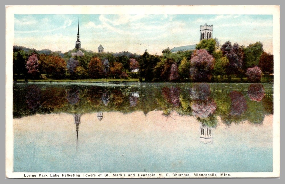 Loring Park St. Mark's Hennepin M. E. Churches Minneapolis MN WB c1922 Postcard