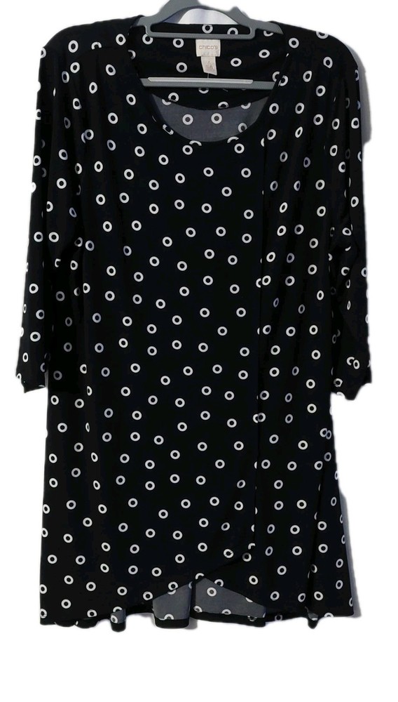 Chico's Womens Shirt Size 3 ( XL ) Black White Circle Print Tunic Career