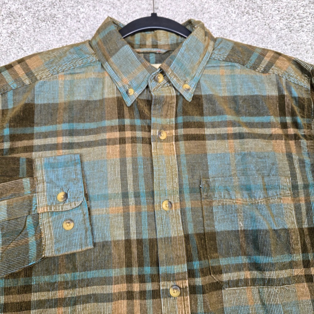 The Territory Ahead Corduroy Shirt mens Medium blue brown Plaid Long Sleeve