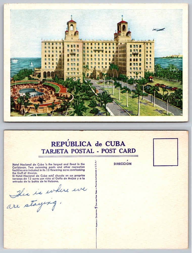 Hotel Nacional de Cuba Havana Postcard Vintage American Colortype Co.