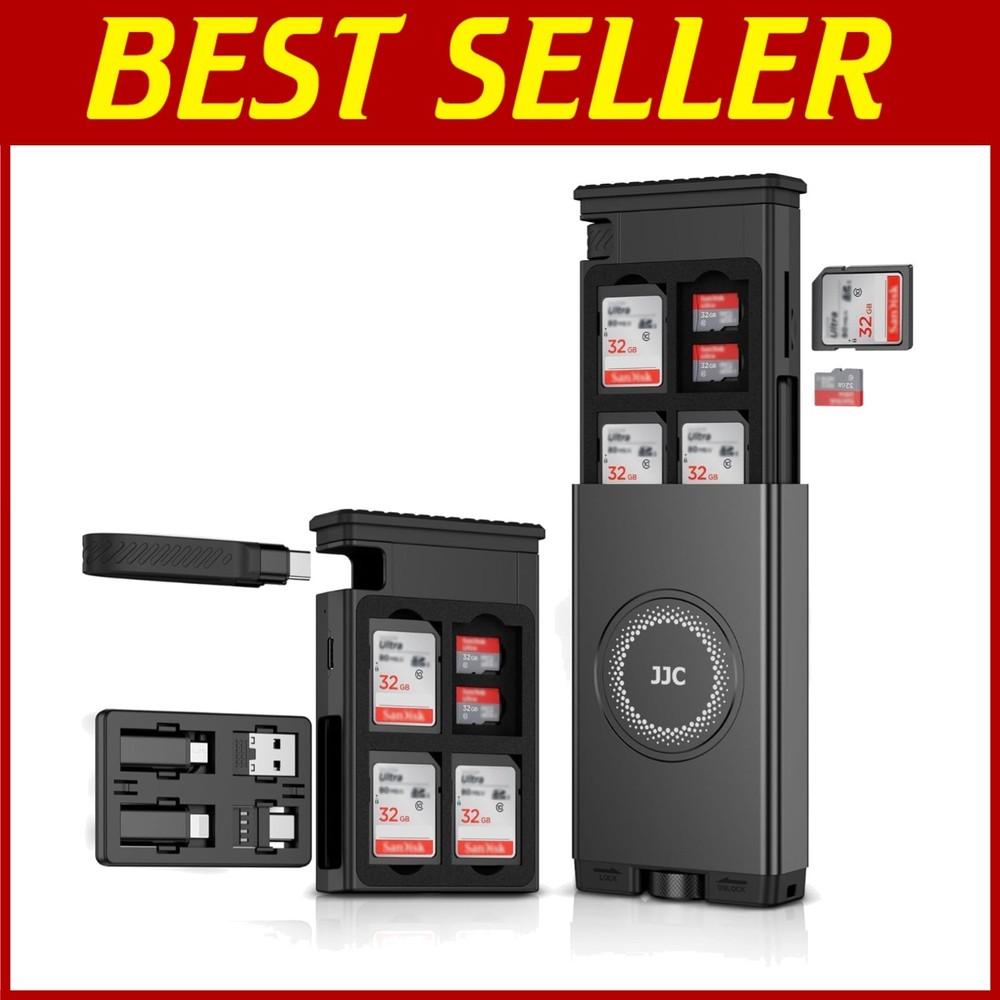 Portable 24-Slot SD Card Reader Case with USB C Cable & Multi Adapters - Gray