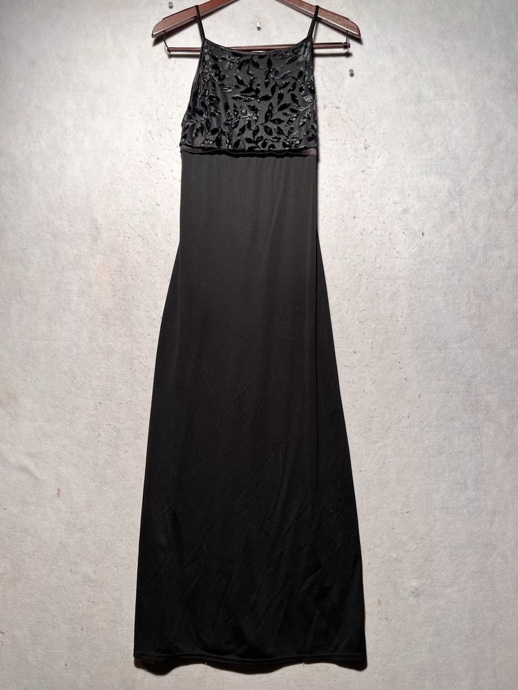 VTG Y2K 90s Dress Byer Too! S Black Velour Floral Grunge Fairy Whimsigoth Maxi
