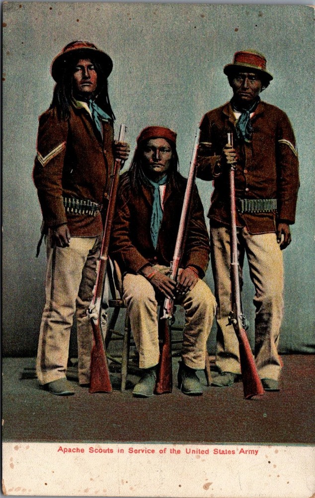 Apache Scouts US Army Vintage Postcard Litho-Chrome Native American History