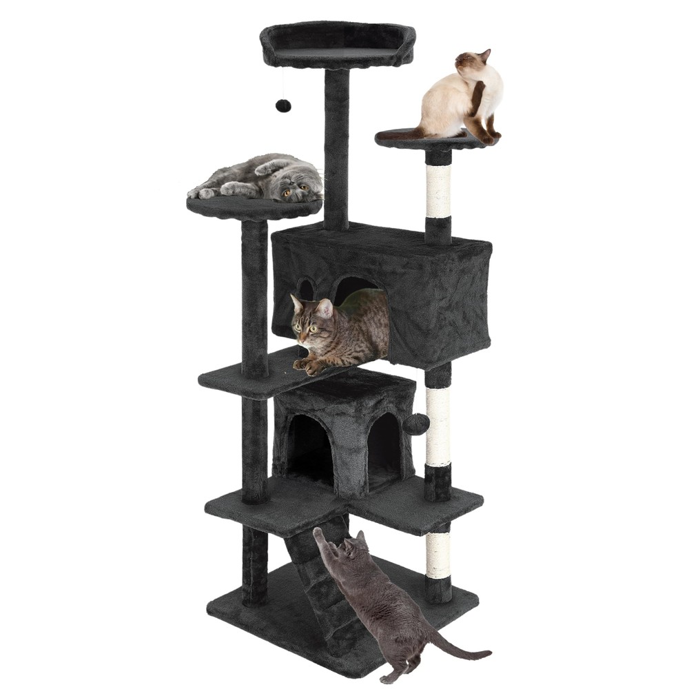 Xanadu 54 in. Cat Tree Tower with 3 Scratching Post, Kitten Houses & Condos w...