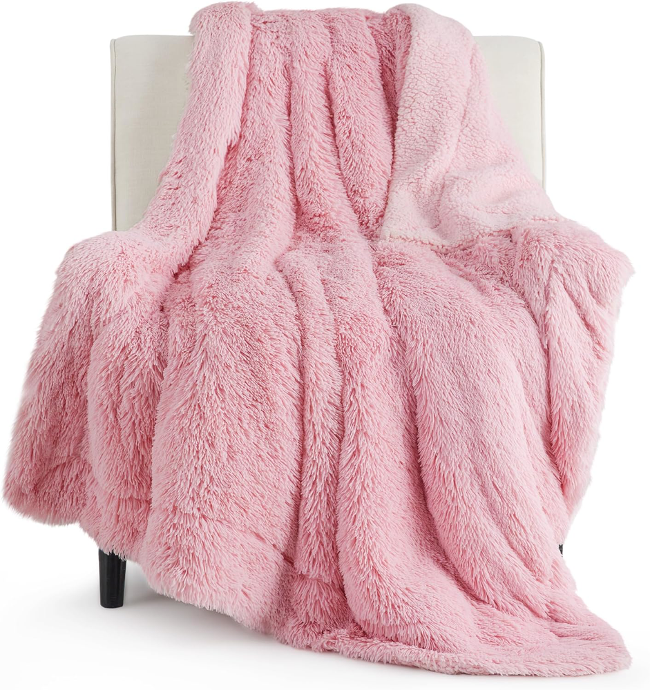 Soft Pink 50x60 Plush Sherpa Fleece Throw Blanket Cozy Gift for Women