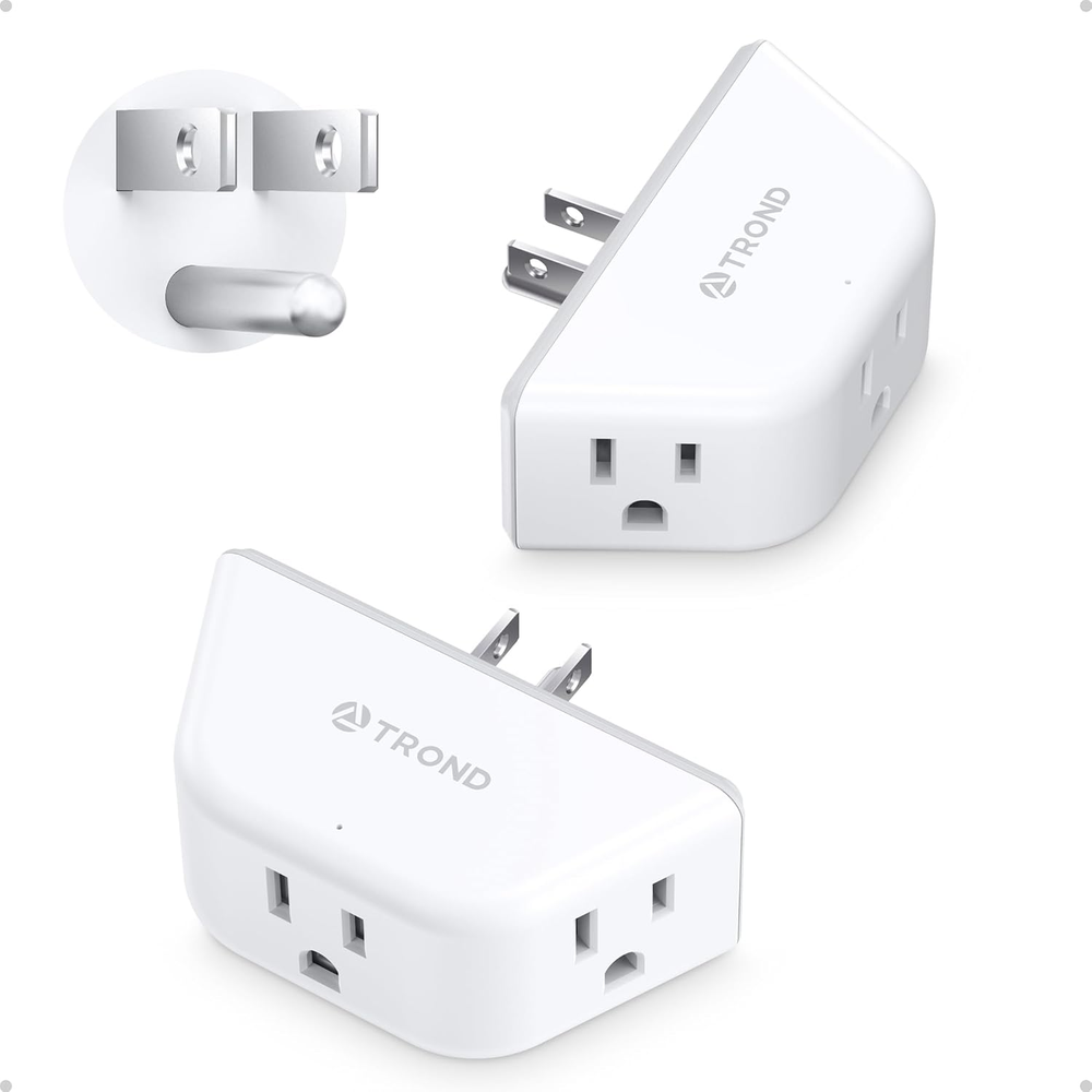Multi Plug Outlet Extender 2 Pack - Electrical Wall Splitter, 3 Way Angled Wall