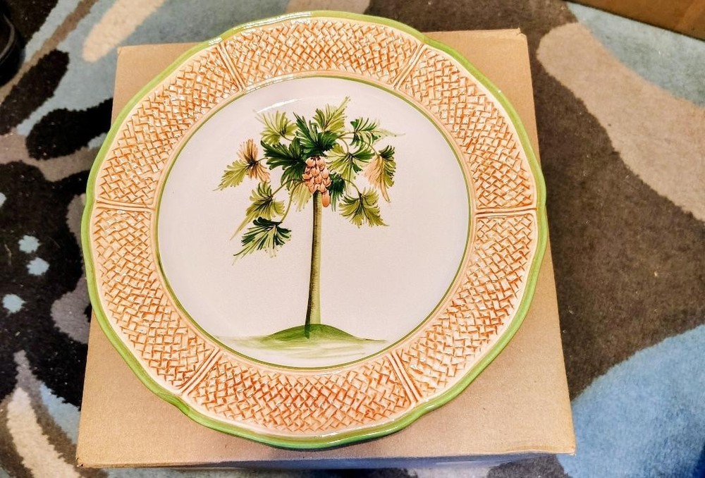 Vietri Dinner Plate #6 Oasi Oasis Palm Tree Scale Bamboo Green 153763 Italy Leaf