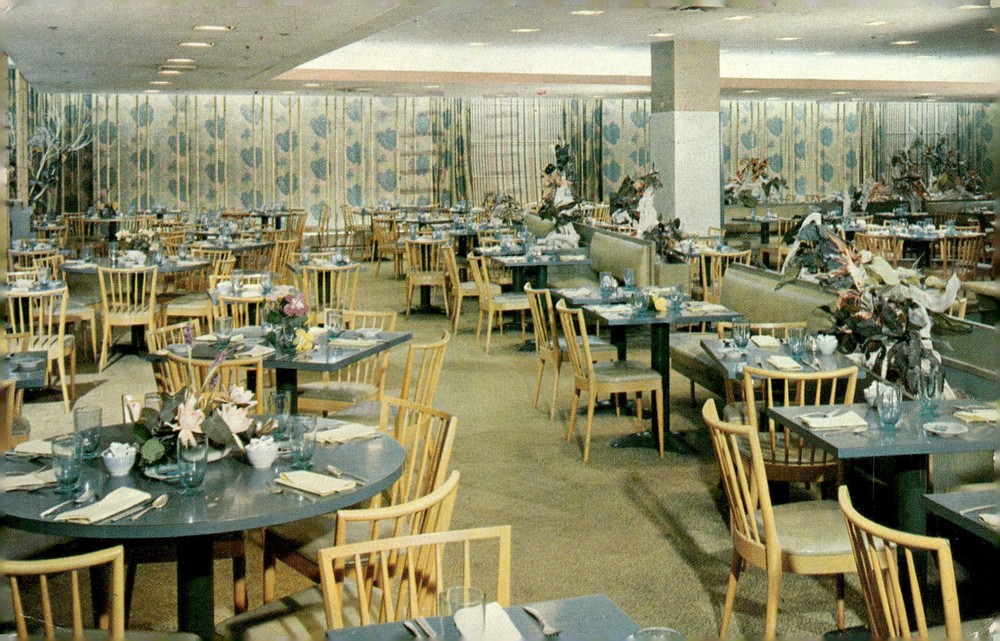 1956 Burdine's Hibiscus Tea Room Miami Florida Mid Century Modern MCM Postcard