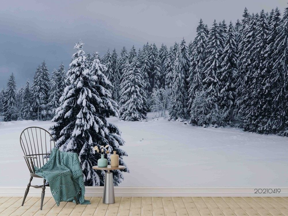 3D Pine Forest Winter Landscape Wall Murals Wallpaper Murals Wall Sticker