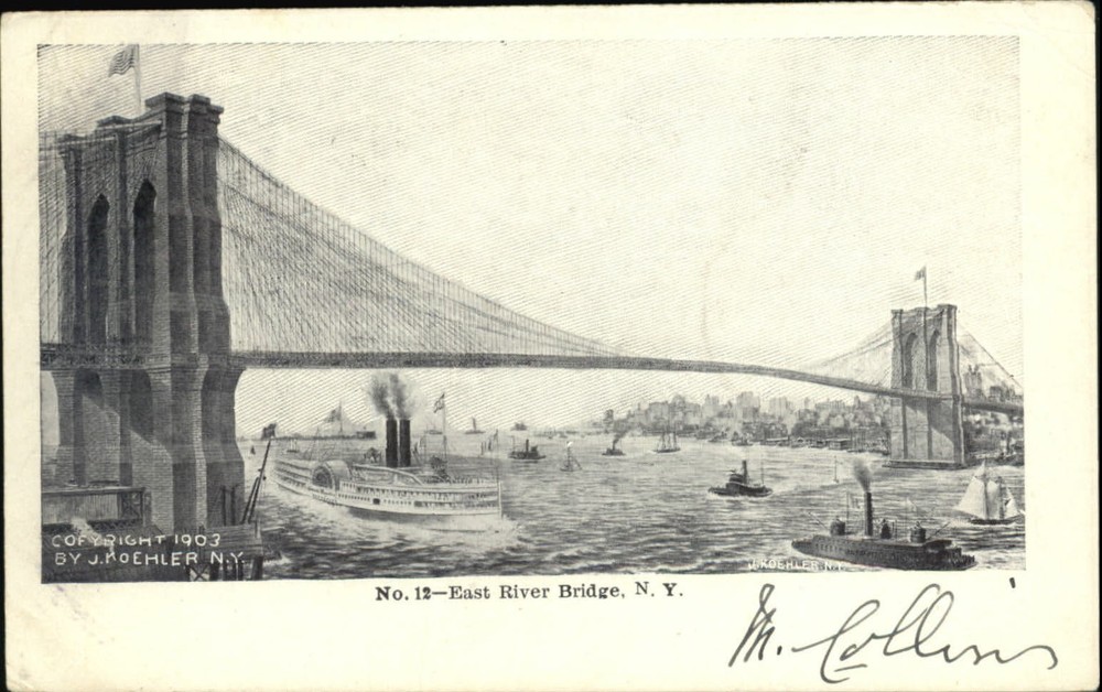 New York City NY East River Bridge 1903 rename Brooklyn Bridge 1915 UDB postcard