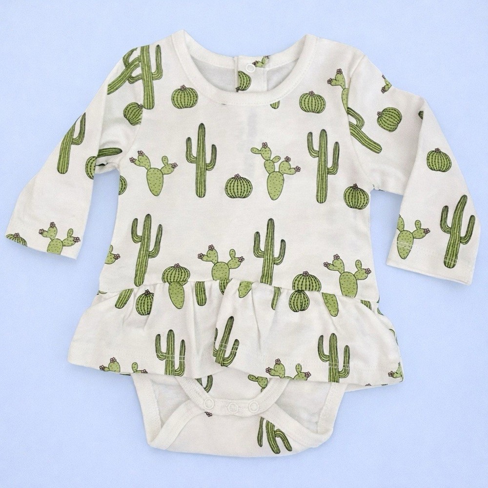 Monica + Andy Baby Dress Bodysuit Newborn Organic Cotton Cactus Print Ivory