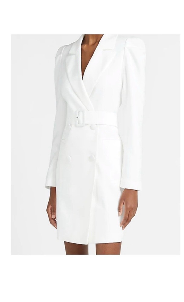 Express White Double-Breasted Padded Shoulder Blazer Dress Size M