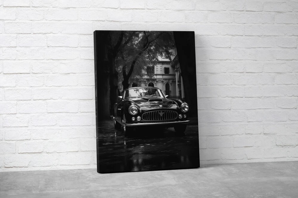 Classic Vintage Car on Black and White Street Wall Art Canvas Unframed Print Art