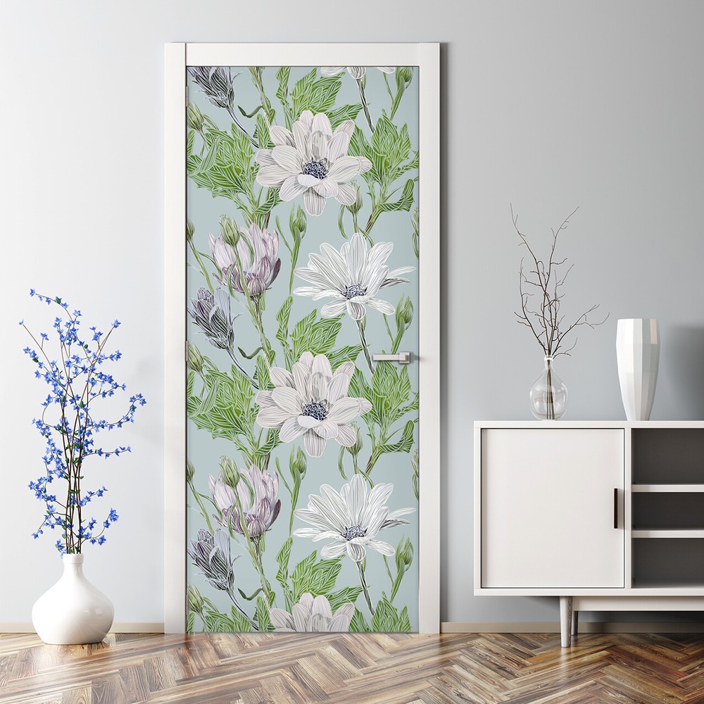 Bubble Free Door sticker Modern Daisies Watercolour Floral Wall Covering Decor