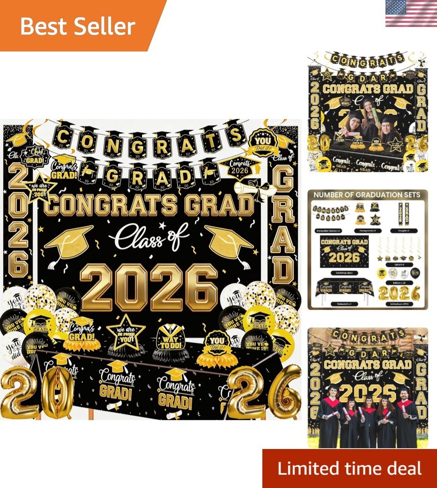 Class of 2026 Graduation Party Decorations Set, Black Gold Congrats Grad Banner