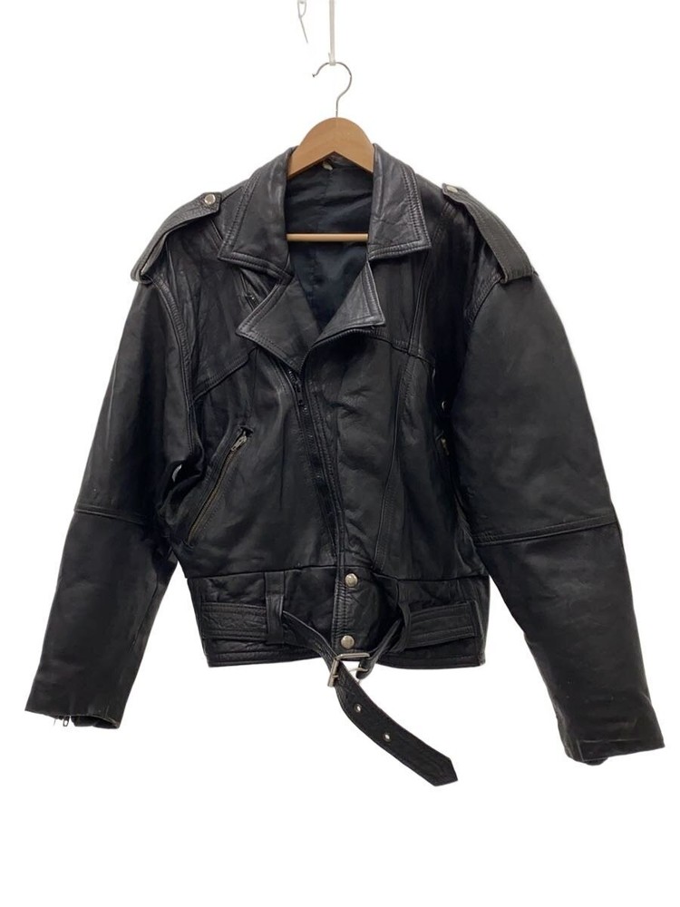 Double Riders Jacket/M/Leather/Blk/Plain 3473
