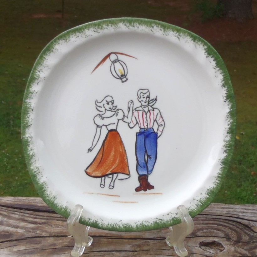 RARE Vintage Blue Ridge Southern Potteries SQUARE DANCE Square SALAD PLATE NR