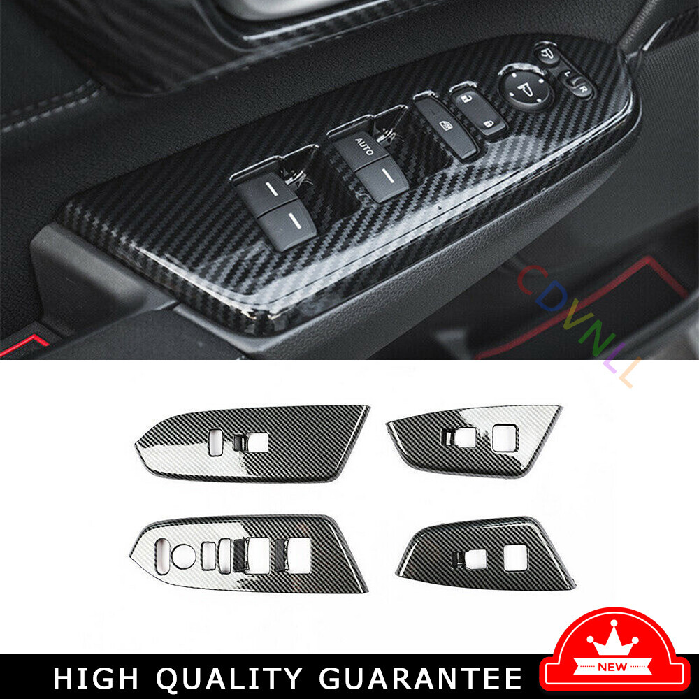 Window Lift Panel Switch Cover Trim 4PCS For Honda CRV 2017-20-2021 Carbon Fiber