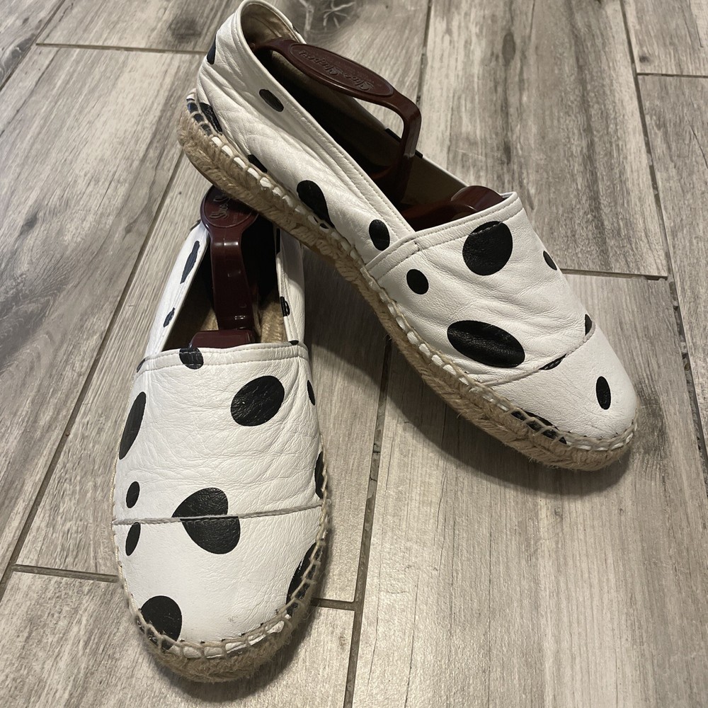 OFFICE LONDON White Black Polka Dot Leather Slip-On Espadrille Shoe EU 39 Spain