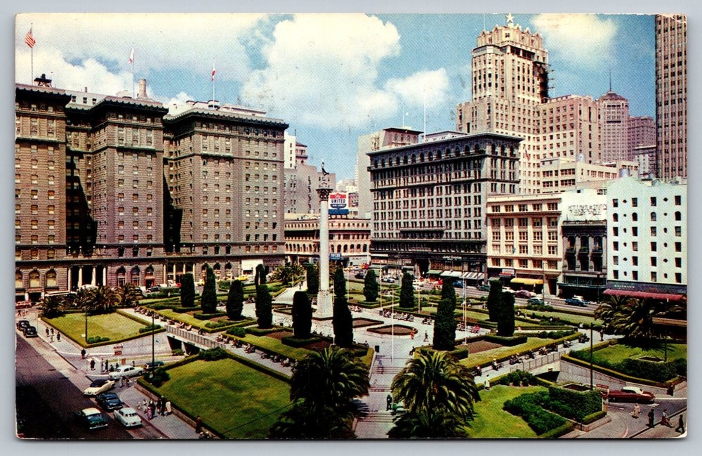 Vintage Union Square San Francisco Postcard with Dewey Monument 1960