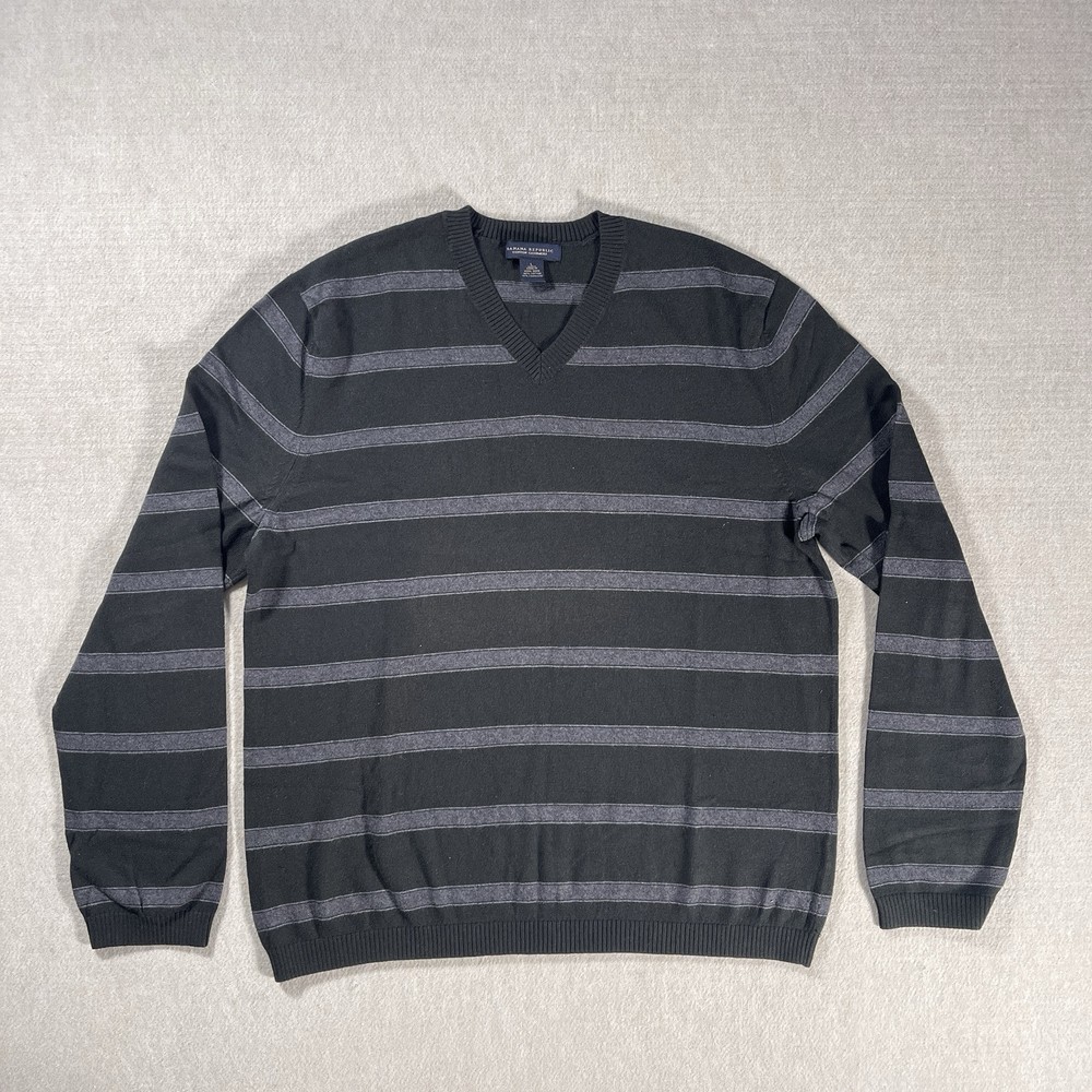 Banana Republic Cotton Cashmere Sweater Mens Large Blue Gray Striped