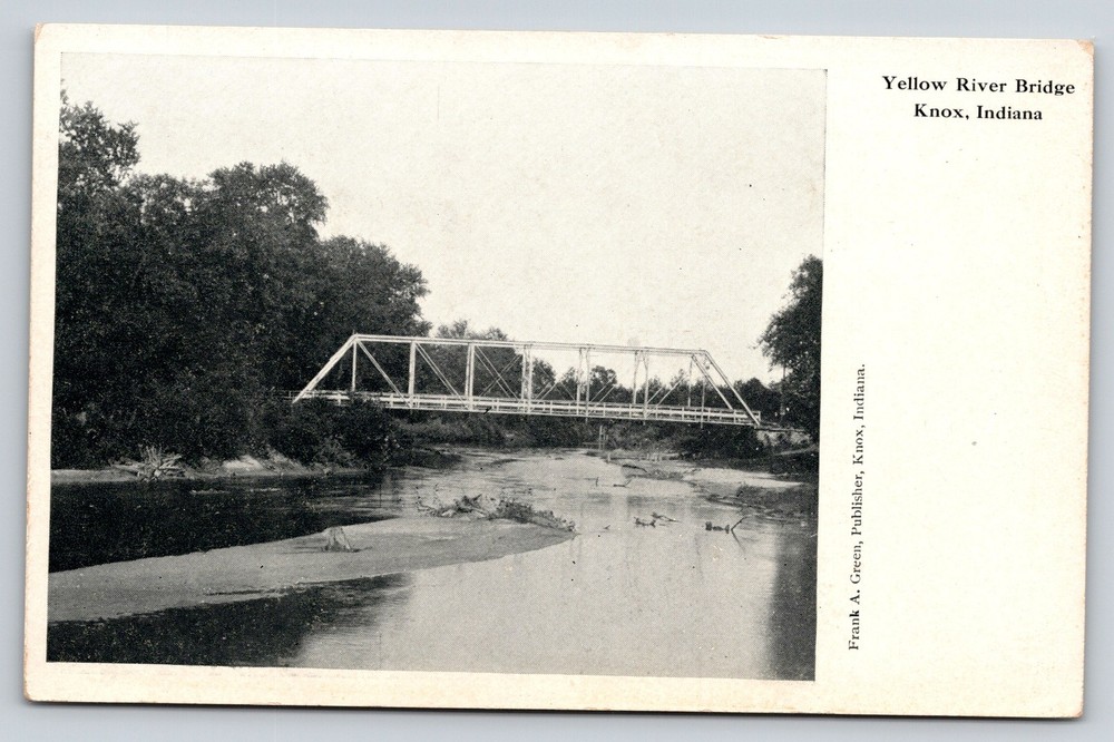 Knox Indiana~Yellow River Bridge~Waterway~Sand Bars~Shoreline~c1910 Postcard
