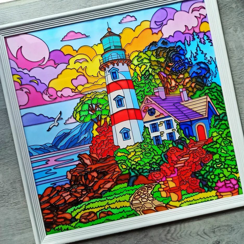 Seaside Lighthouse Painting Beautiful sunset Handpainted art on glass Home Decor