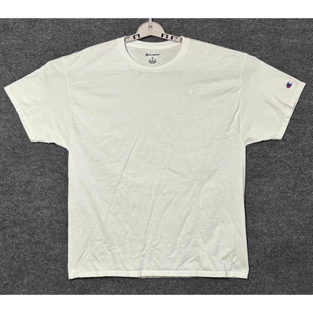 Champion Mens XL White Crew Neck T Shirt Short Sleeve Embroidered Logo