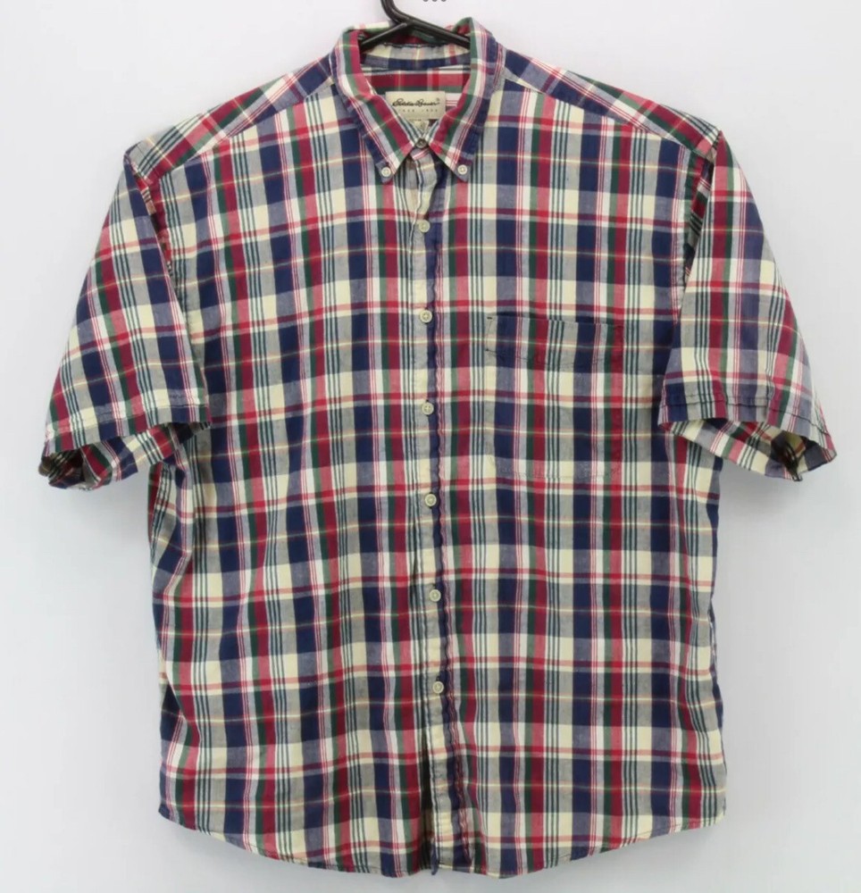 Eddie Bauer Men's XL Short Sleeve Plaid Button-Down Collared Shirt Multicolor
