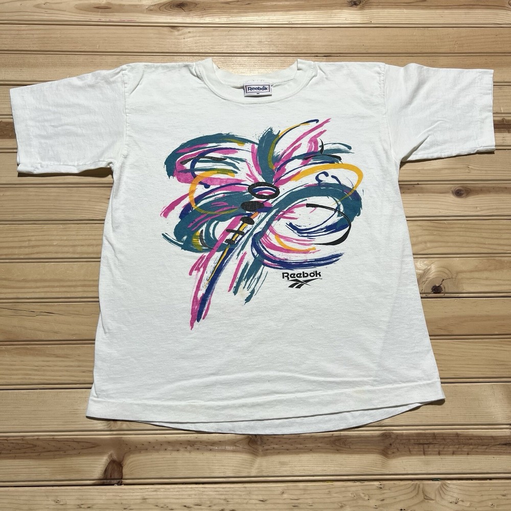 Vintage 90s Reebok Shirt Floral Art Tee Single Stitch Flower Graphic Size Medium