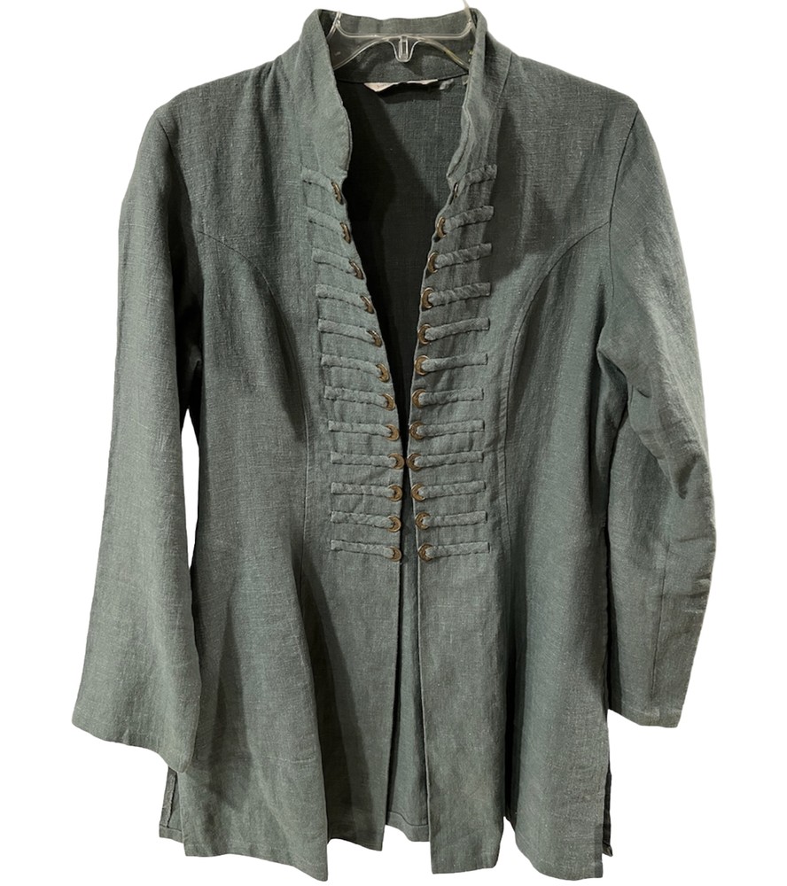 Soft Surroundings Sheffield Linen Duster Jacket Sz Small Coin Military Longline