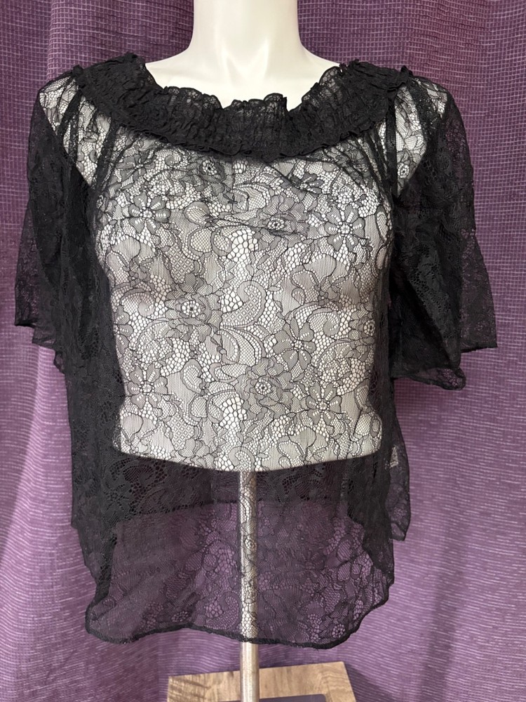 NWT Lane Bryant Size 14/16 Black Lace Off Shoulder Blouse Top Shirt Fancy