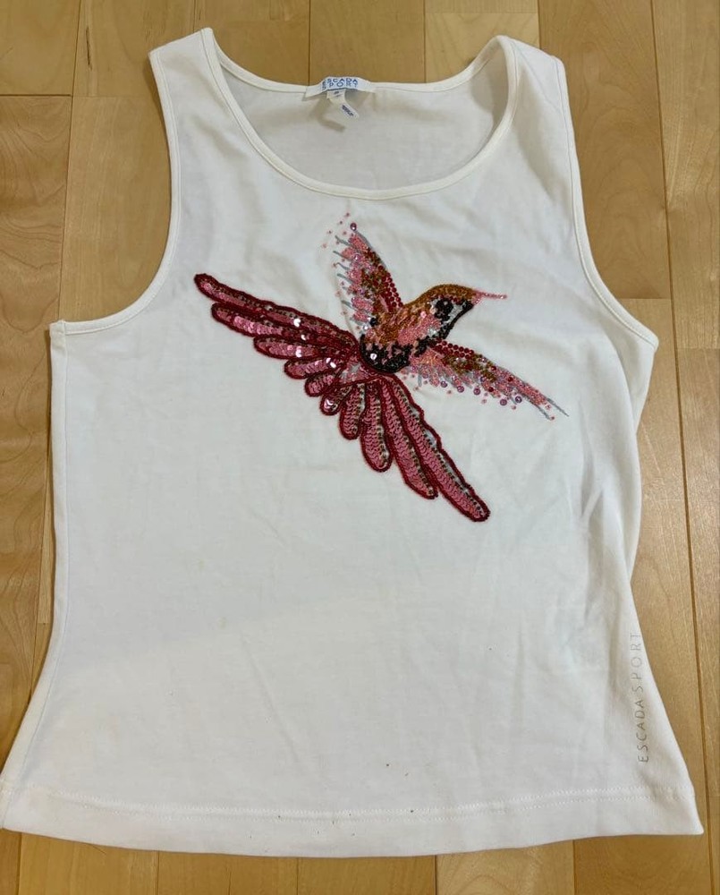 ESCADA SPORT White Beaded Tank Top Size S with Logo