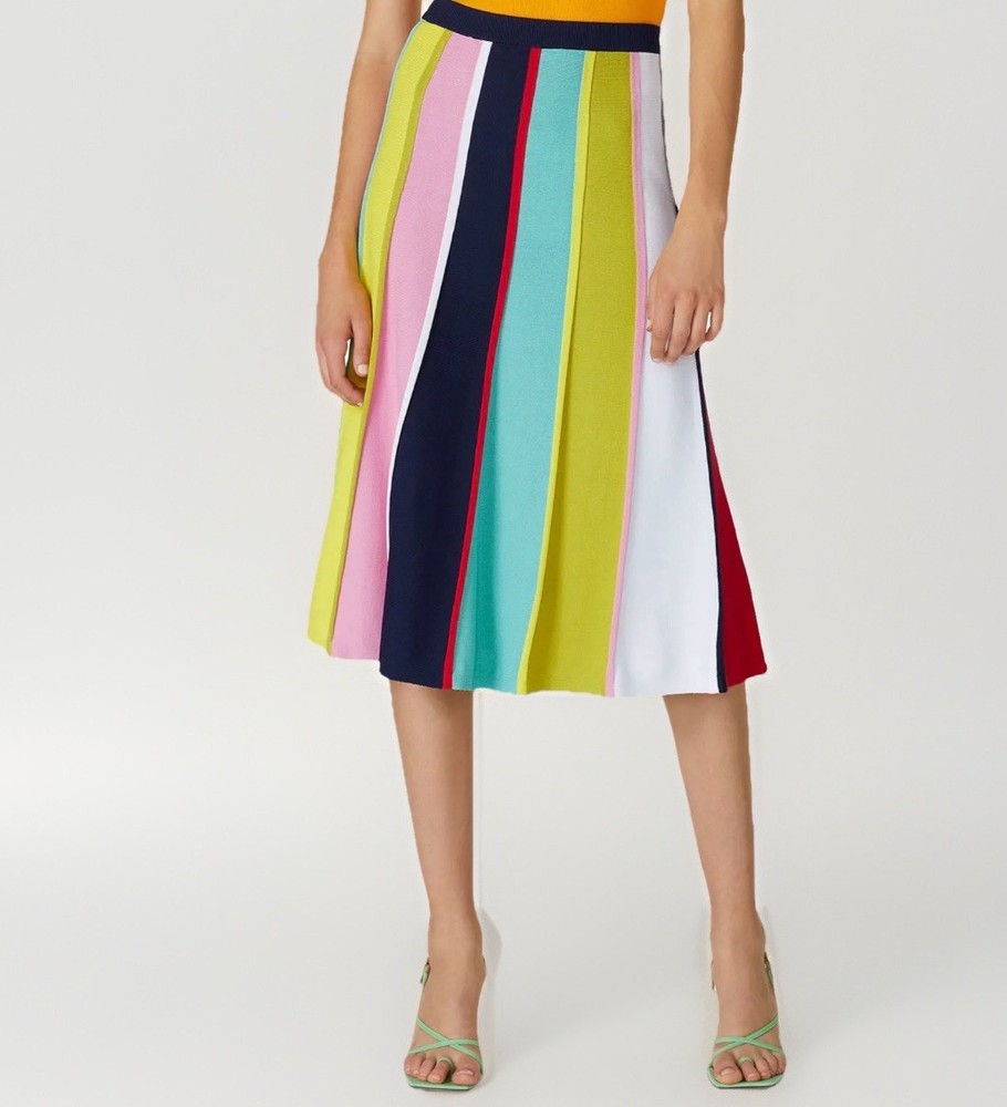 J.Crew Rainbow Stripe Sweater Midi Skirt Small Colorblock Knit Elastic Waist