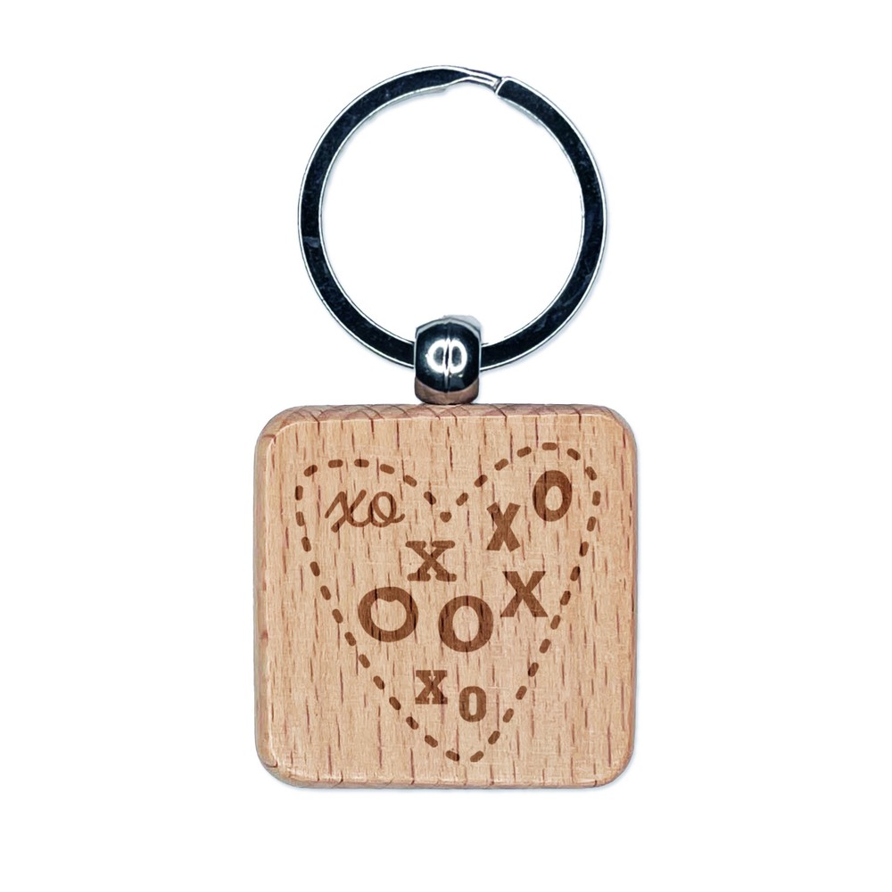 Heart XO Love Engraved Wooden Keychain Charm Tag