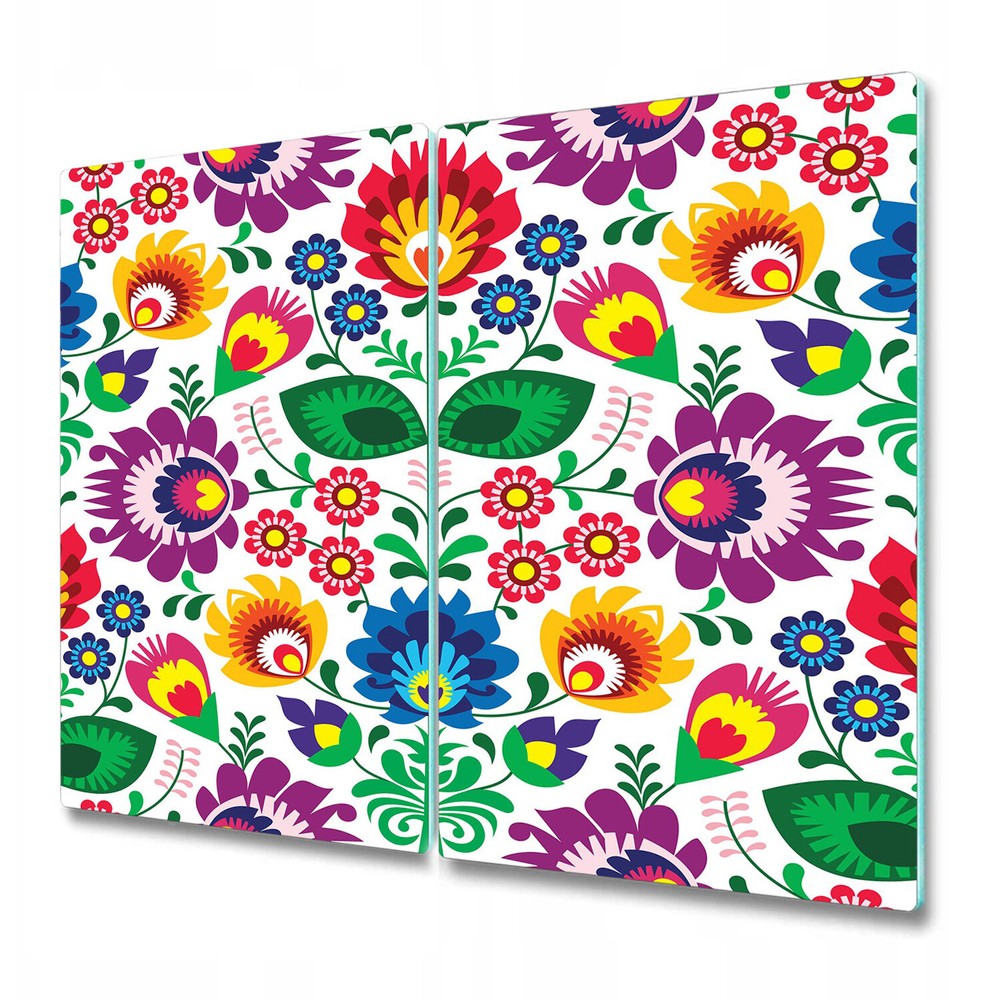 Glass Worktop Kitchen Chopping Board Floral polish Colourful green and red