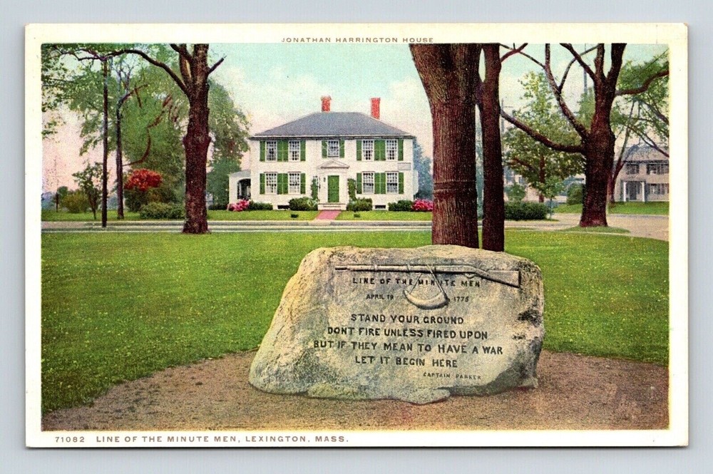 Lexington Massachusetts Line Of Minute Men Historic Landmark WB Postcard