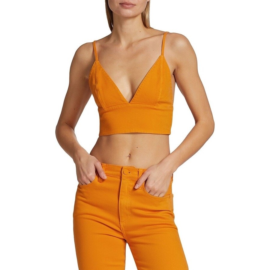 Alice + Olivia Tangerine Carli V-Neck Denim Crop Top size 2 (US XS )