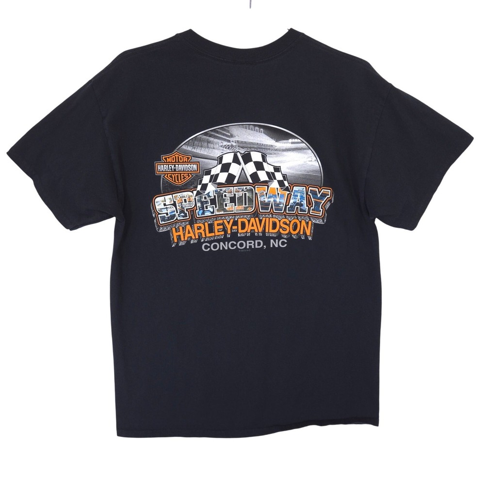 Harley Davidson T Shirt Mens L Black Speedway Concord North Carolina Graphic Tee