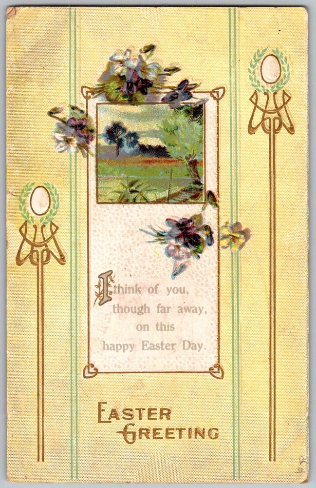 Antique Postcard Easter Floral Vignette Edina, MO 1910s