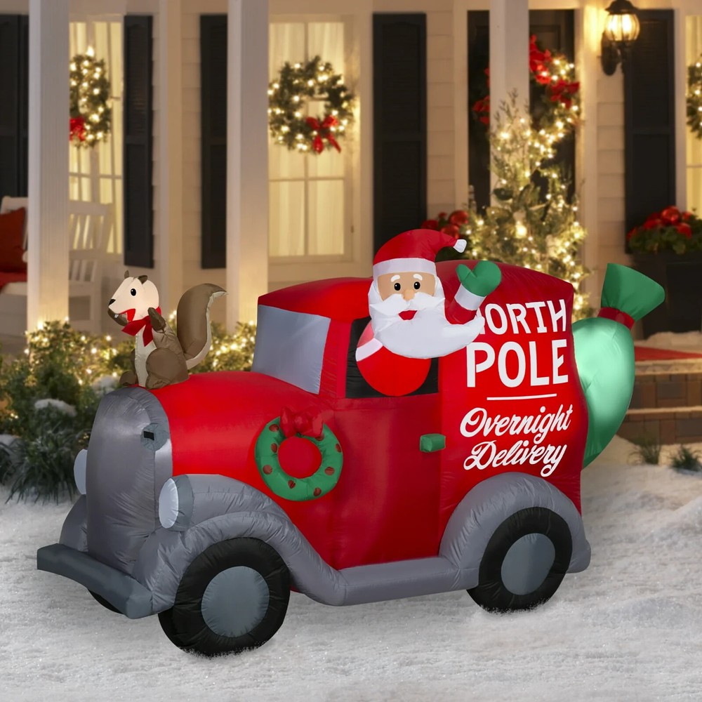 Jumbo 7.5ft Lighted Santa's Delivery Truck Inflatable Christmas Decoration  