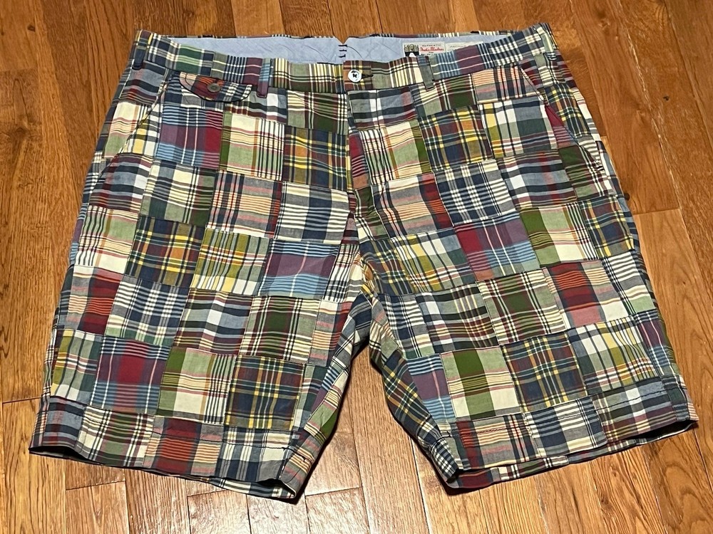 Polo Ralph Lauren Men Shorts Patchwork Indian Madras Multi Plaid Flat Front 38