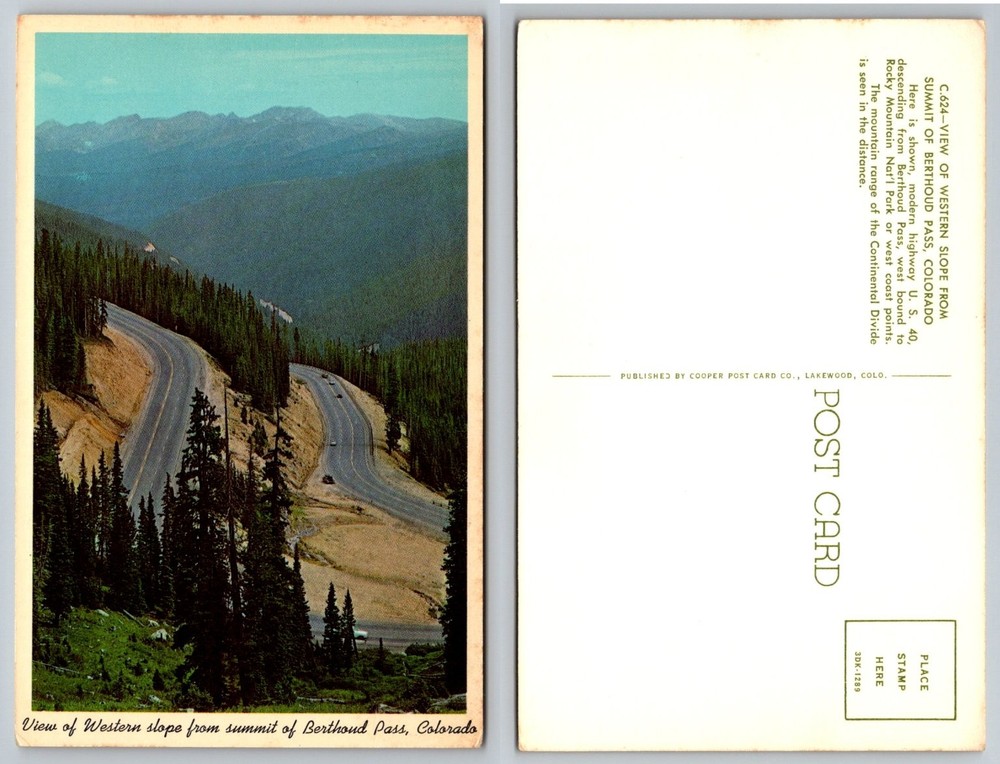 Berthoud Pass Colorado US 40 Highway Continental Divide Vintage Postcard