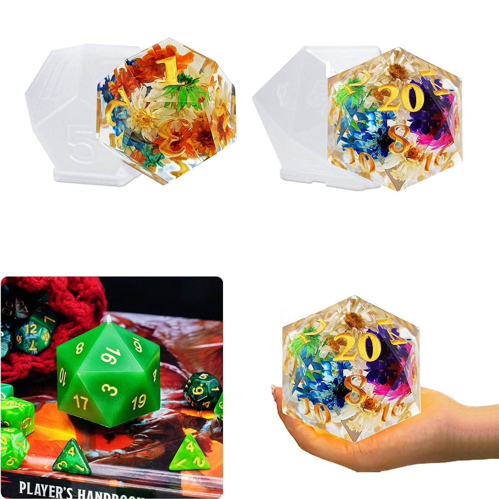 Large Silicone Polyhedral Dice Molds 2 Styles with D20, and D12 Silicone Resi...