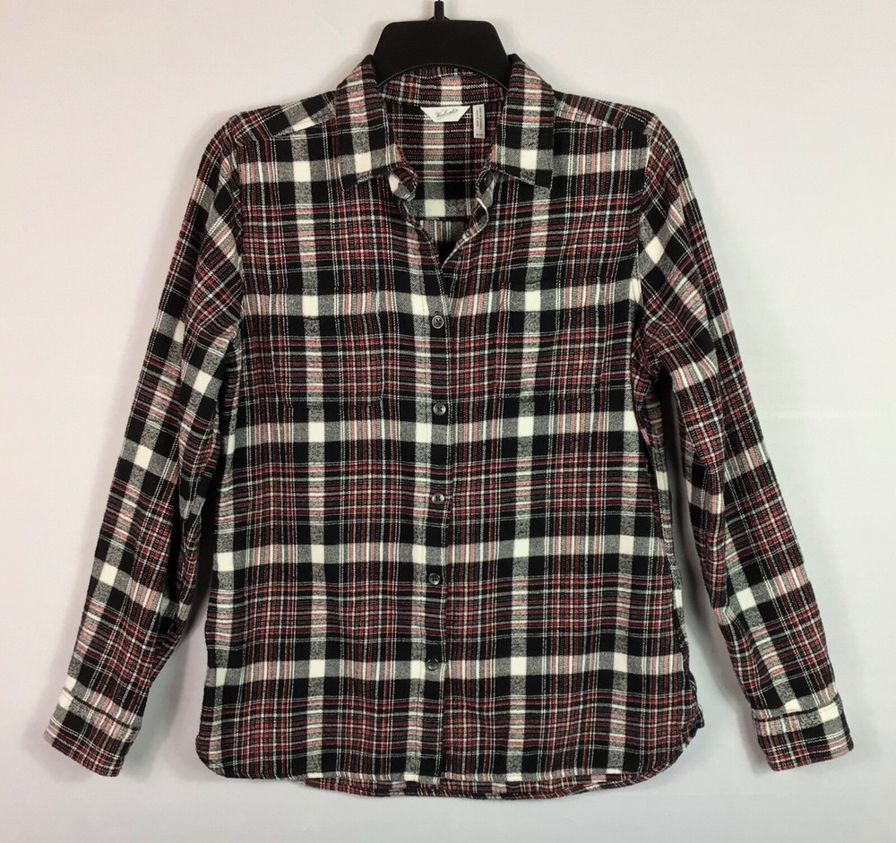 Woolrich Shirt Women’s Med Black Red Plaid Button Up Long Sleeve Cotton Flannel