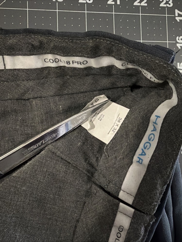Haggar Cool 18 Pro Pants Mens 38x32 Slate Gray/Blue Classic Fit Pleated Stretch
