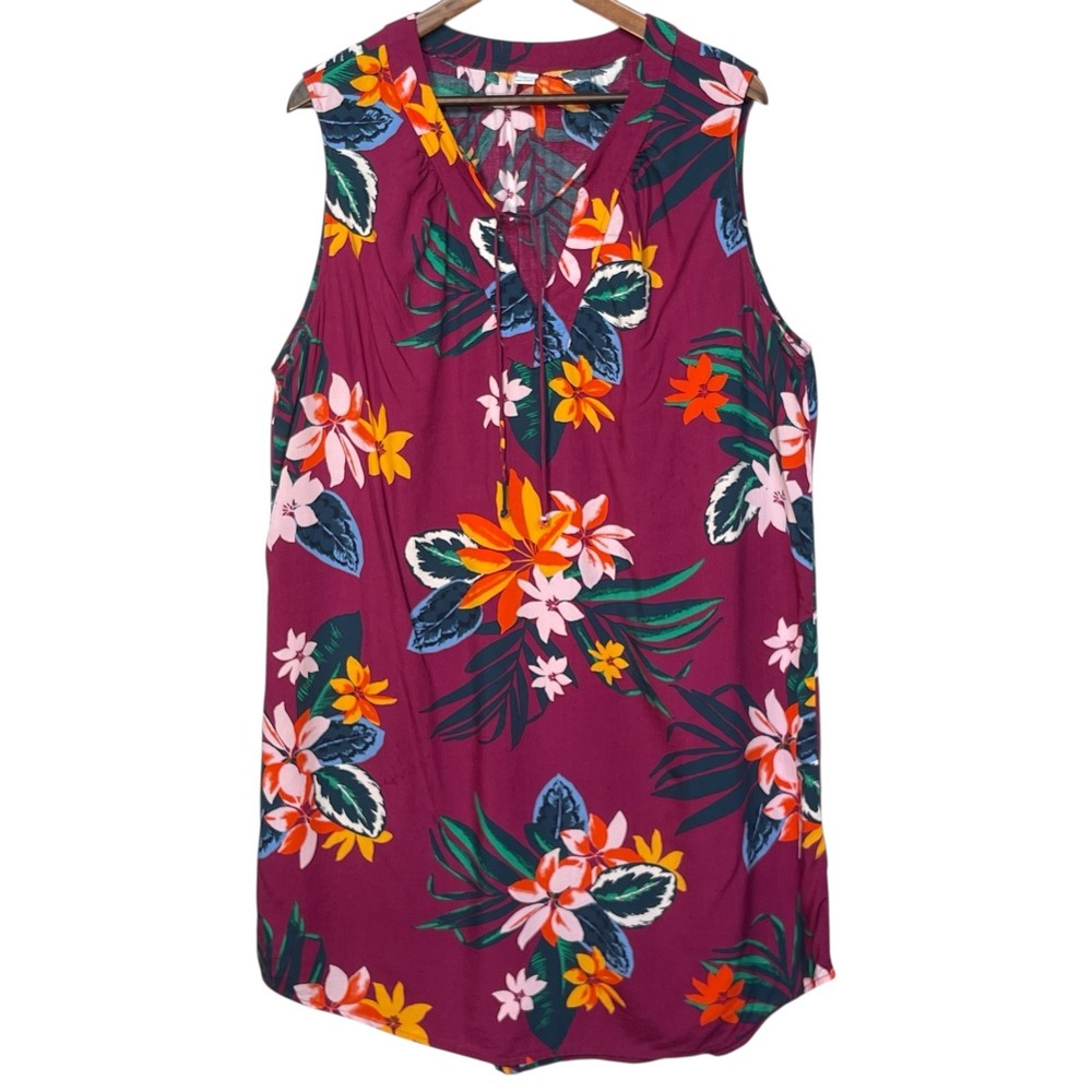 Old Navy Shift Dress Women Size XL Pink Red Floral Tropical Sleeveless V-Neck