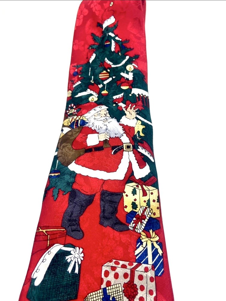 Santa Christmas Tree Silk Neck Tie 100% Pure