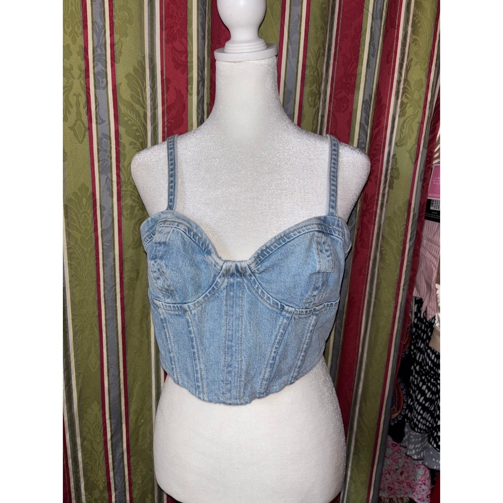 Blue Denim Corset Crop Top Size Small Brand Zara
